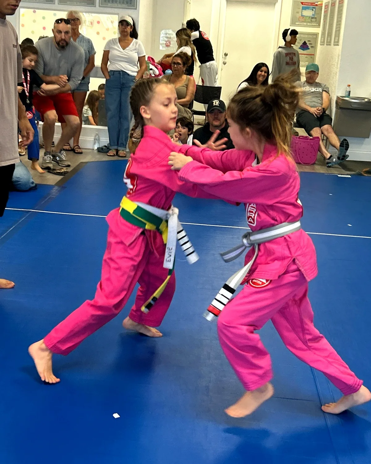 Two kids sparring in white gis at Gracie Barra Southlake