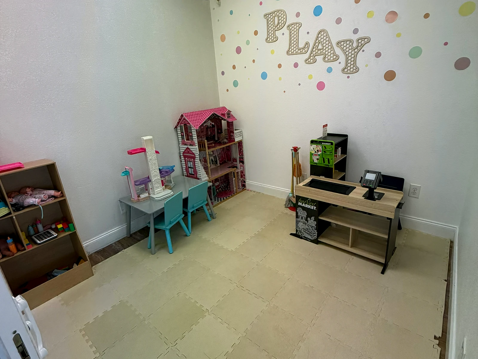 Kids Room shelves, books, and toys at Gracie Barra Southlake